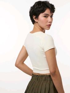 Cream Ribbed Crop Top