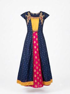 Title:✨ Elegant Navy Blue & Pink Ethnic Anarkali D