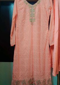 Peach Embroidery Plazo Set