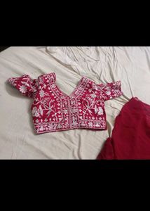 rani pink ruffle saree with belt