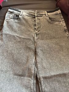 Grey Button-Fly Jeans
