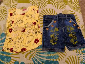 New Cute Yellow Top and Denim Shorts Set