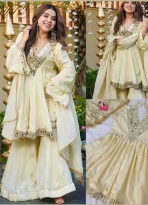 Designer Ivory Ethnic Sarara Suit 3pc