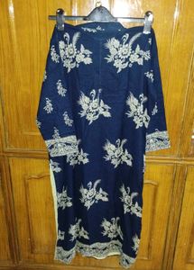 Navy Blue Floral Print Kurta