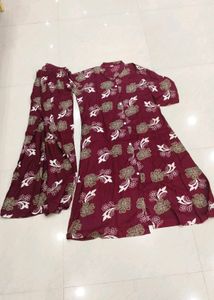Maroon Floral Print Palazzo 2 piece set