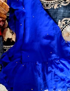 Elegant Royal Blue Ruffle Saree with stitched blou
