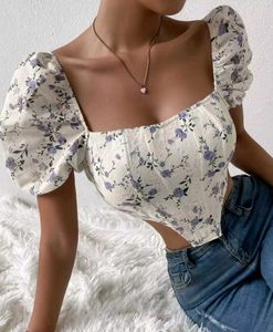Floral Corset Top with Puff Sleeves