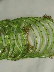 trendy Kashmiri gold and glass Green Bangles