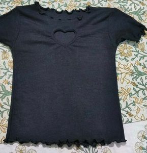 Black Heart Cutout Ribbed Top