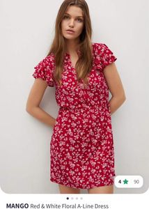 Red &amp; White Floral A-line Dress