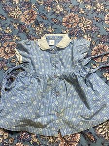 Baby Girl's Blue Floral Frock, Dress