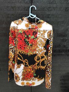 Bold Print Mock Neck Top
