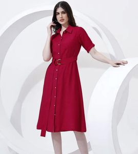 Elegant Red Shirt Dress with Belt