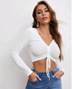 White Tie-Back Long Sleeve Top