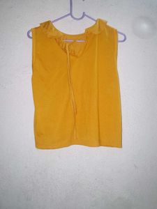 Yellow Ruffle Neck Sleeveless Top