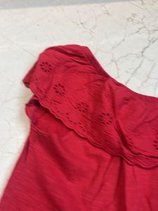 red cute top off shoulder