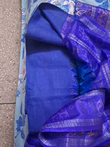 Vibrant Blue &amp; Purple Silk Saree