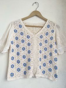 Chic Crochet Floral Button-Up top