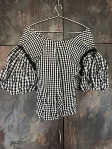 Gingham Puff Sleeve Top