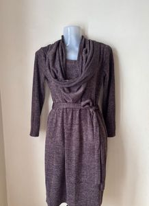 Tailored Cozy Long-Sleeve Cowl Neck Dress