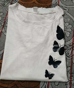 White Butterfly Print T-Shirt