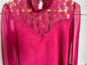 Elegant embroidered Pink Lace Neck Top