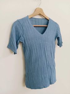 Light Blue V-Neck Ribbed Top
