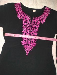 Black Kurta with Pink Embroidery