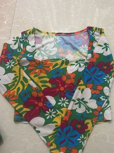 Vibrant Floral Crop Top &amp; Green Skort Set