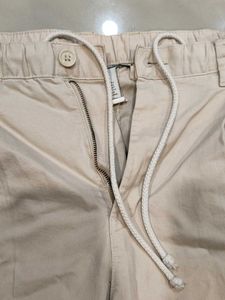 Cream Casual Pants with Drawstring Waist