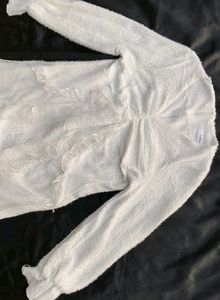korean fur White Lace Detail Long Dress