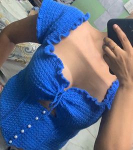 Crochet sweetheart neck Top with Pearl Details