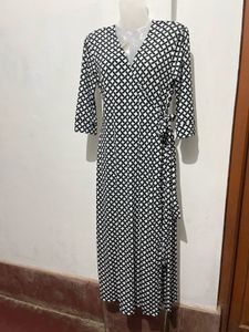 Monochrome Geometric Print Wrap Dress