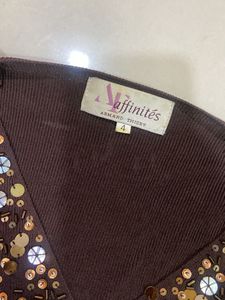 Y2k Embellished V-Neck Brown Top