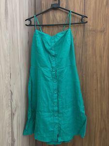 Green Button-Up Mini Dress with Tying back