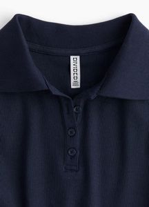 H&amp;M Navy Ribbed Cropped Polo Shirt