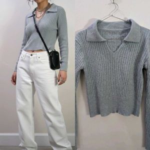 Stylish Gray Knit Crop Top