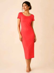 Vibrant Red Short Sleeve Midi Dress