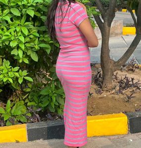 Pink Striped Bodycon Dress