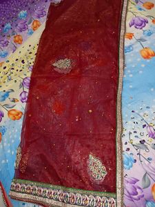 Bridal Maroon Embroidered  Dupatta