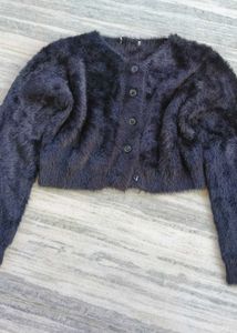 Fuzzy Cropped Cardigan,fur jacket
