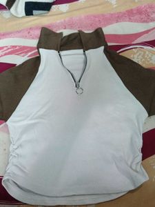 Zip Neck Ribbed Top
