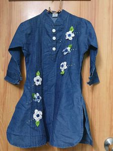 Denim Kurti with Floral Embellishments