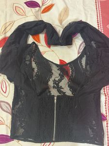 Sheer Black Lace Long Sleeve Top