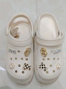 Cream Platform Crocs with Charms