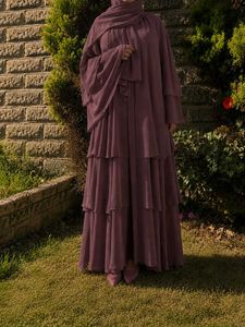 Elegant Tiered Abaya Gown with Hijab