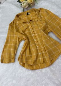 Mustard Yellow Plaid Button-Up Shirt