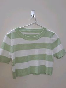 Pretty Green And White Strips Top