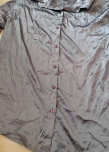 Shiny Collared Button-Up Shirt