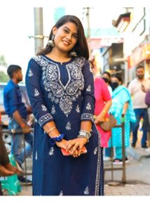 Elegant Navy Blue Embroidered Kurta